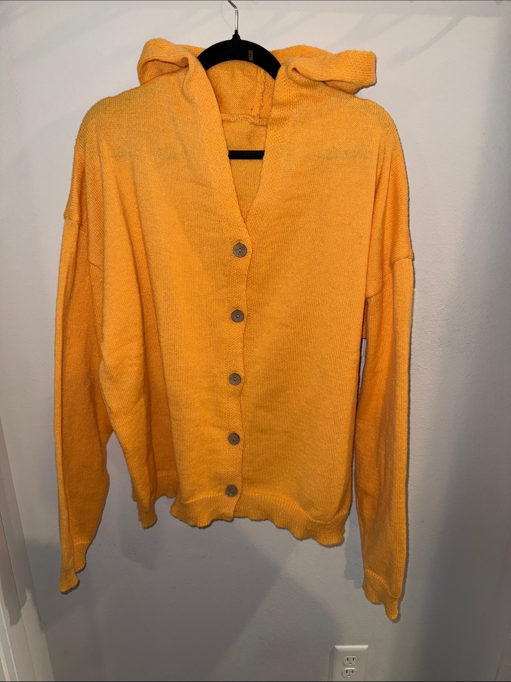 Women's Yellow Hooded Button-Front Sweater XL